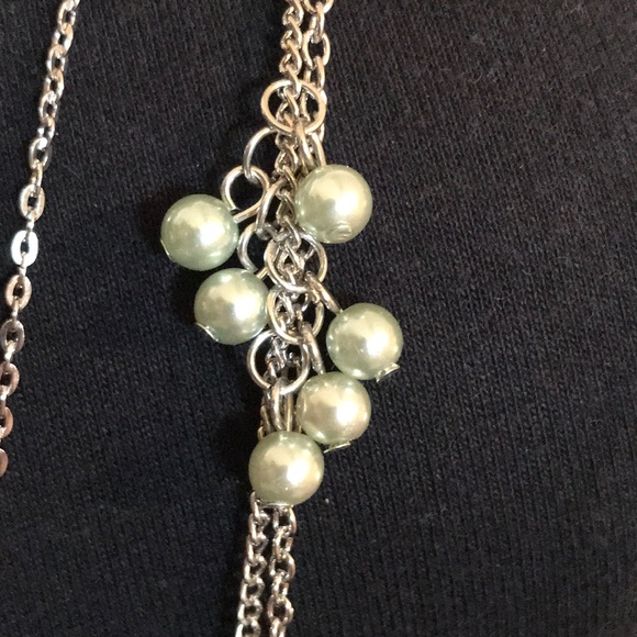 layered mint green pearl silver tone necklace set - Picture 4 of 4